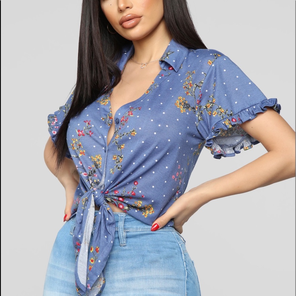 Tie front button down top